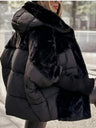 Loose-fitting Faux Fur Hoodie Quilting Knitted Cuff Cotton Jacket/down Jacket