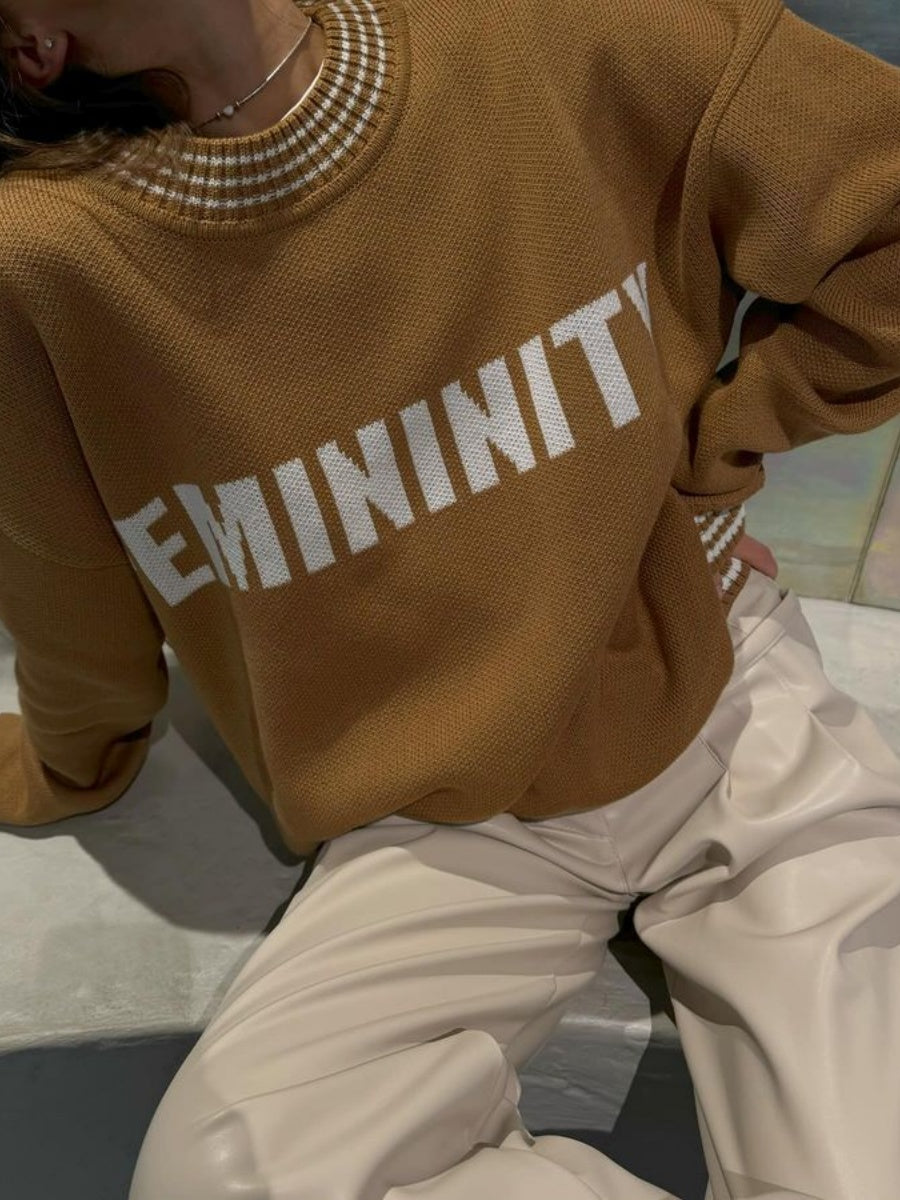 Strickwaren Rundhals Kapuzenpullover mit Buchstaben-Jacquardmuster