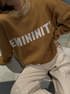 Strickwaren Rundhals Kapuzenpullover mit Buchstaben-Jacquardmuster