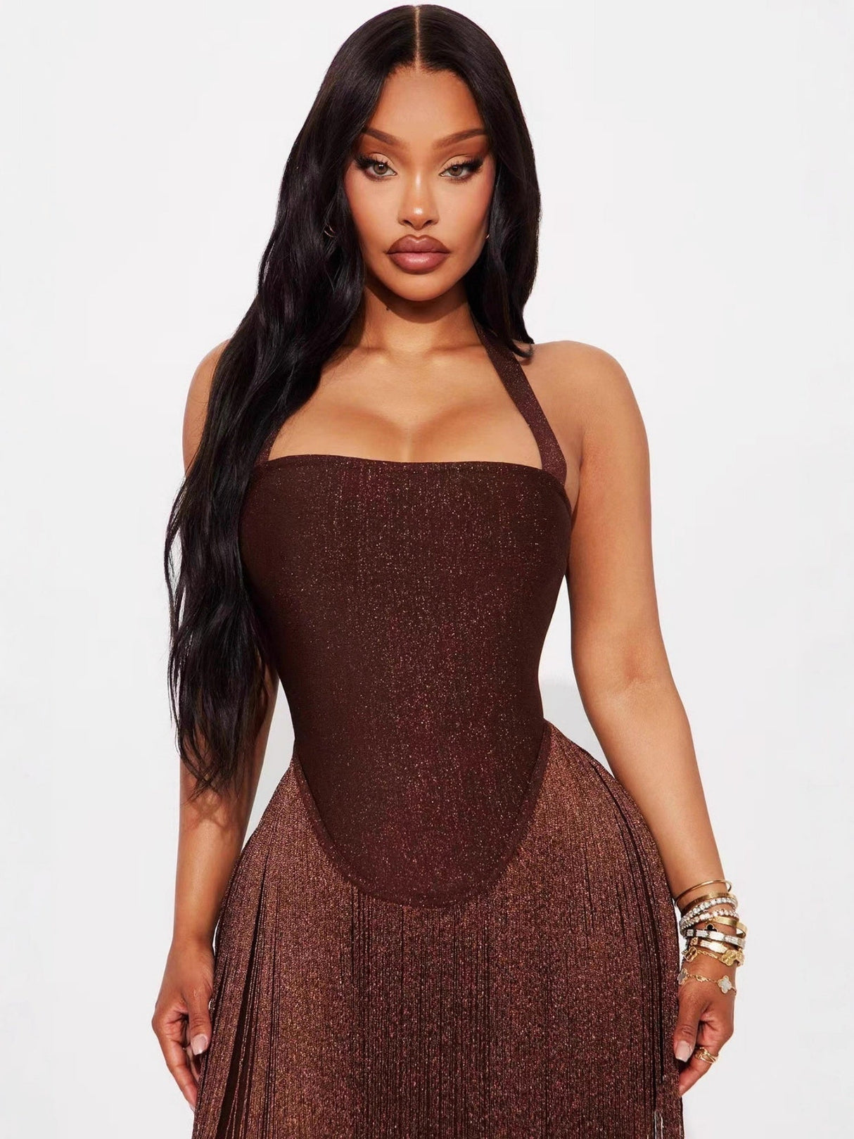 Strapless Neckband Tassel Hip Wrap Maxi Dresses