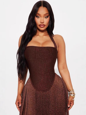 Strapless Neckband Tassel Hip Wrap Maxi Dresses