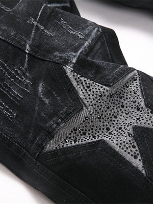 Slim Stretch Black Straight Splicing Miniature Speakers Jeans