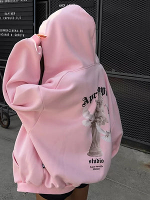 Liber Autumn women's clothing letter zipper Loose Hooded printed cardigan sweatshirt