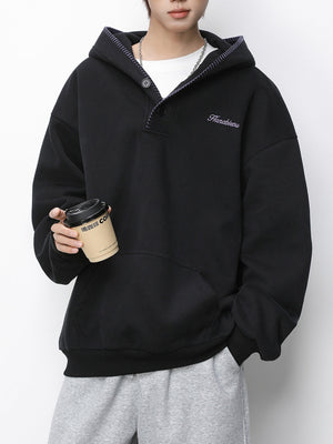 Color-blocked Half-open Collar Hoodie
