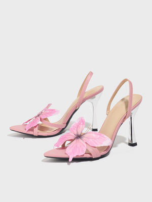 Pink 3D Butterfly Pointed-toe High-heeled Sandals