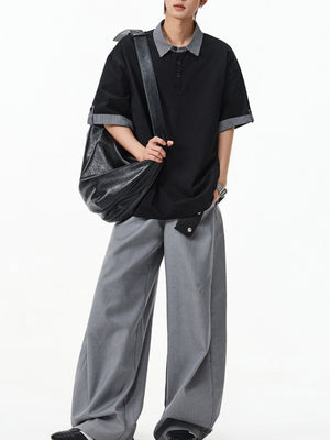 Color-blocked Layered-look Stripes Patchwork Polo Shirt