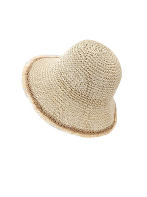 Wide-brimmed, Frayed Woven Straw Hat