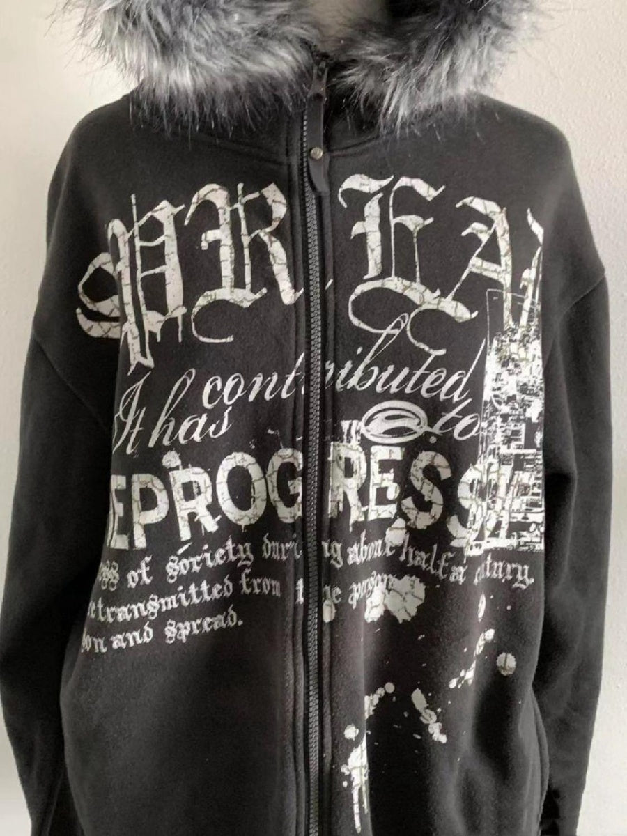 Liber Spring Women's Zipper Letter Sweatshirts&Hoodies