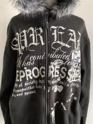 Liber Spring Women's Zipper Letter Sweatshirts&Hoodies