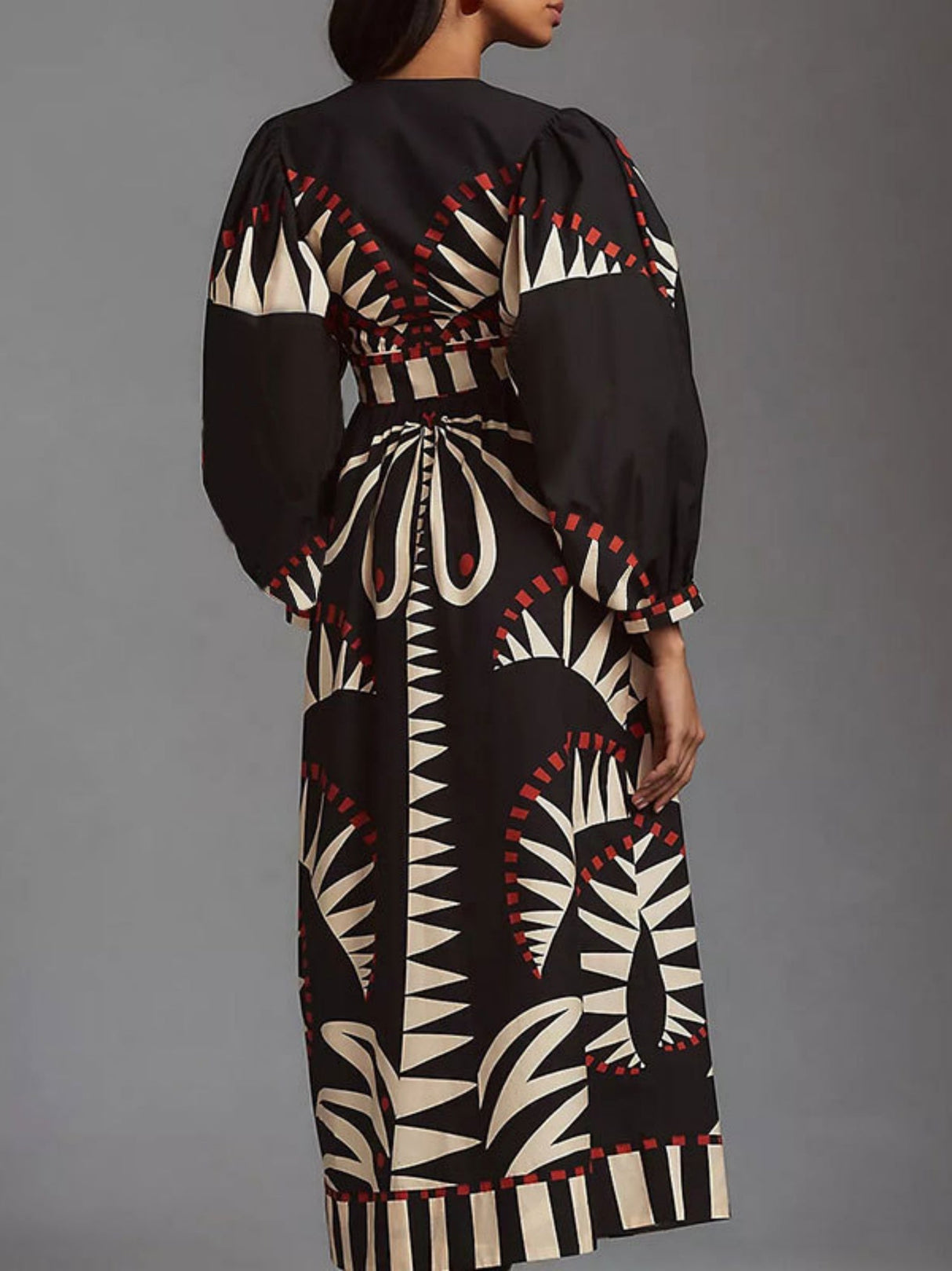 Floral Print Bohemia V-neck Lantern Sleeves Maxi Dresses