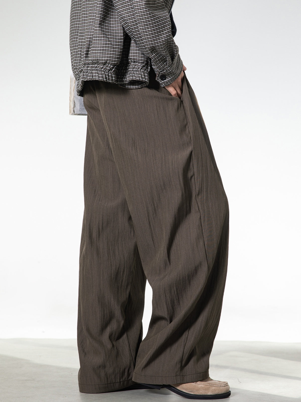 Micro-wrinkle Skin Adjustable Belt Straight-fit Dress Pants
