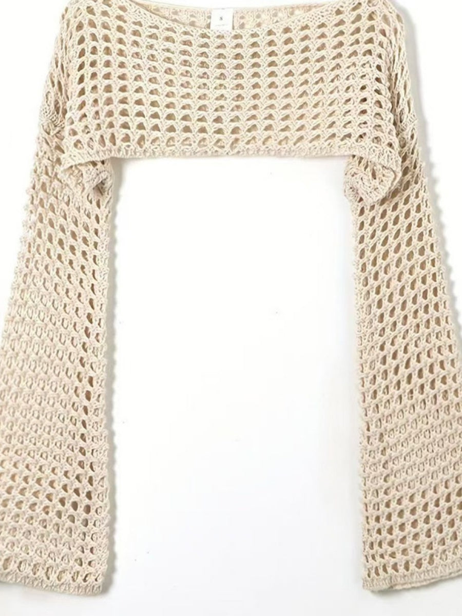 Liber Women's clothing women's tops mesh / see-through tops round neck short hollow autumn one-line neck