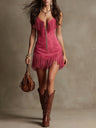 Tassel Suede Zipper Camisoles Mini&Short Dresses
