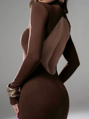 Long-sleeved Open Back Fishtail Character Cocktail Maxi Dress