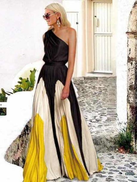 Maxikleider mit Farbblock-Design und One-Shoulder-Ausschnitt