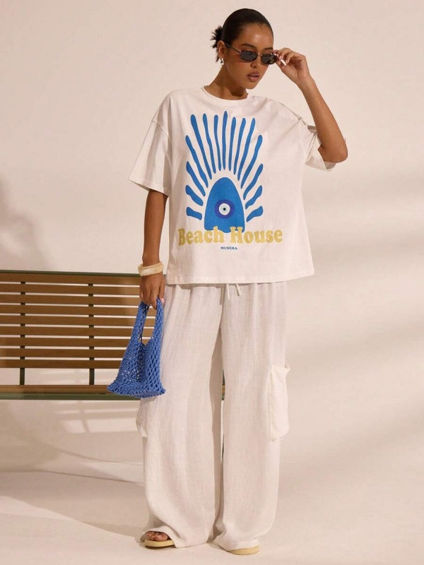 Casual And Versatile 3D Letter Pattern T-shirt