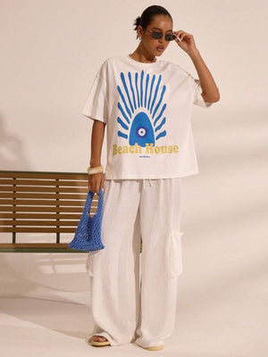 Casual And Versatile 3D Letter Pattern T-shirt