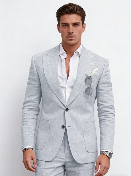 Flax Solid Color Suit Set 2-piece Sets