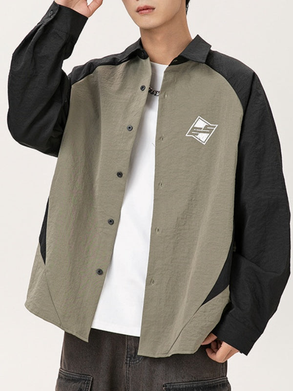 Simple Color-blocked Printed Patchwork Shirts