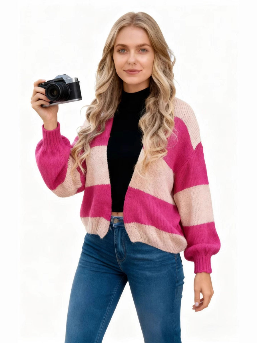 Color Blocking Striped Knitted Cardigan