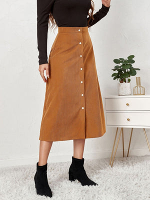Corduroy Single-breasted High Waist Skirts