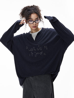 Liber Autumn Neutral wear Embroidery Letter T-shirts