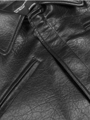 Retro Black PU Locomotive Short And Wide Boxy Jackets