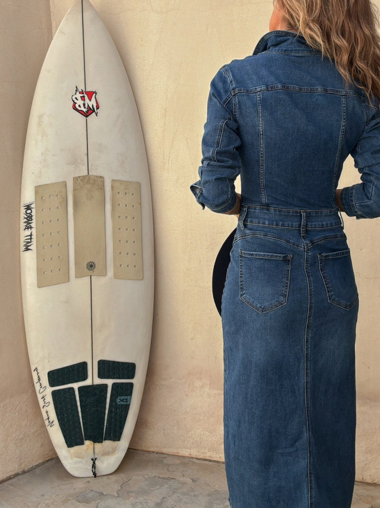 Lapel Buttons Pocket Slit Long Denim Dress