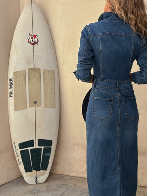 Lapel Buttons Pocket Slit Long Denim Dress