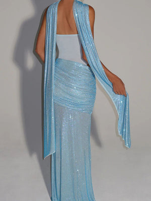 Liber Summer Women's Sequins, stitching, Lined Solid Color Maxi Dresses