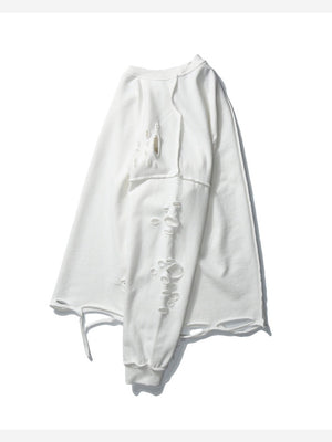 Oversize Hole Loose Pullover Long-sleeved T-shirt