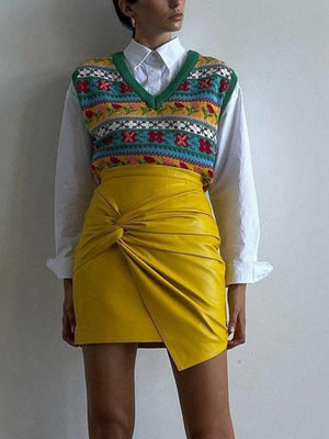 Pleated High-waisted Knot Hip Wrap Skirts