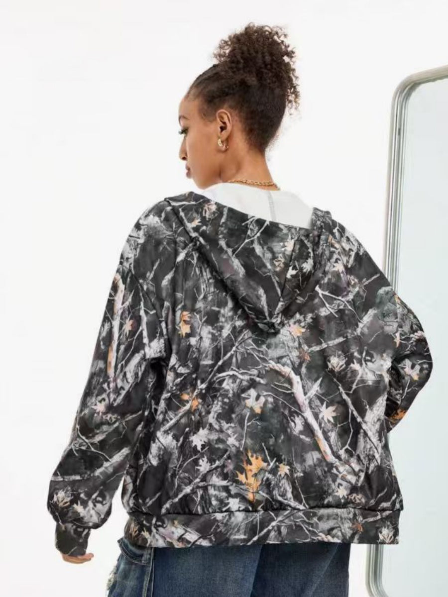 Cardigan Street Style Camouflage Full Print Hooded Jacket Loose Daily Casual Jacket