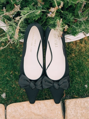 BIUCILI French-style Elegant And Romantic Pointed-toe Silk Satin Kitten Heel Flats For Early Spring.