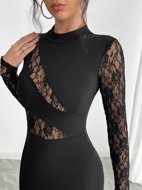Liber Autumn Women's Lace Solid Color Midi Dresses