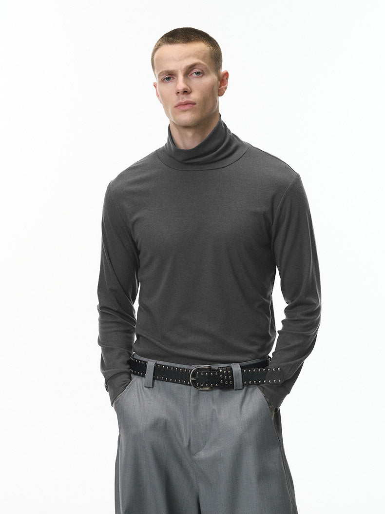 Wool Turtleneck Ins Slim Blended Straight Shoulders Long-sleeved T-shirt