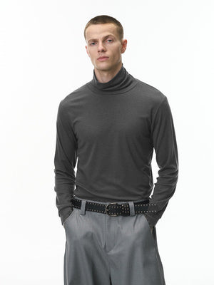 Wool Turtleneck Ins Slim Blended Straight Shoulders Long-sleeved T-shirt
