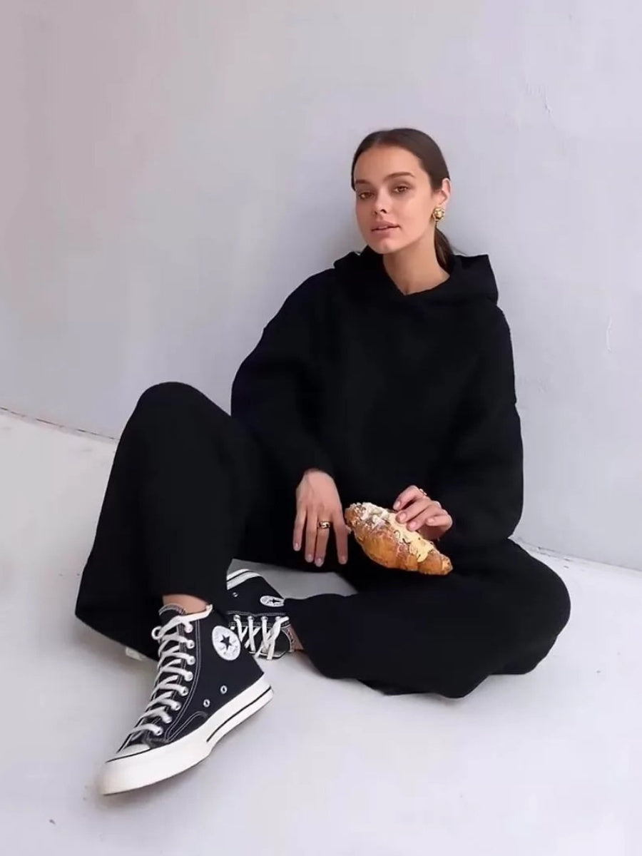 Liber Autumn women's hooded solid color sweatshirt long sleeve two-piece suit