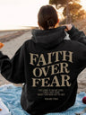 Long Sleeve Leisure Faith Over Fear Print Hoodies