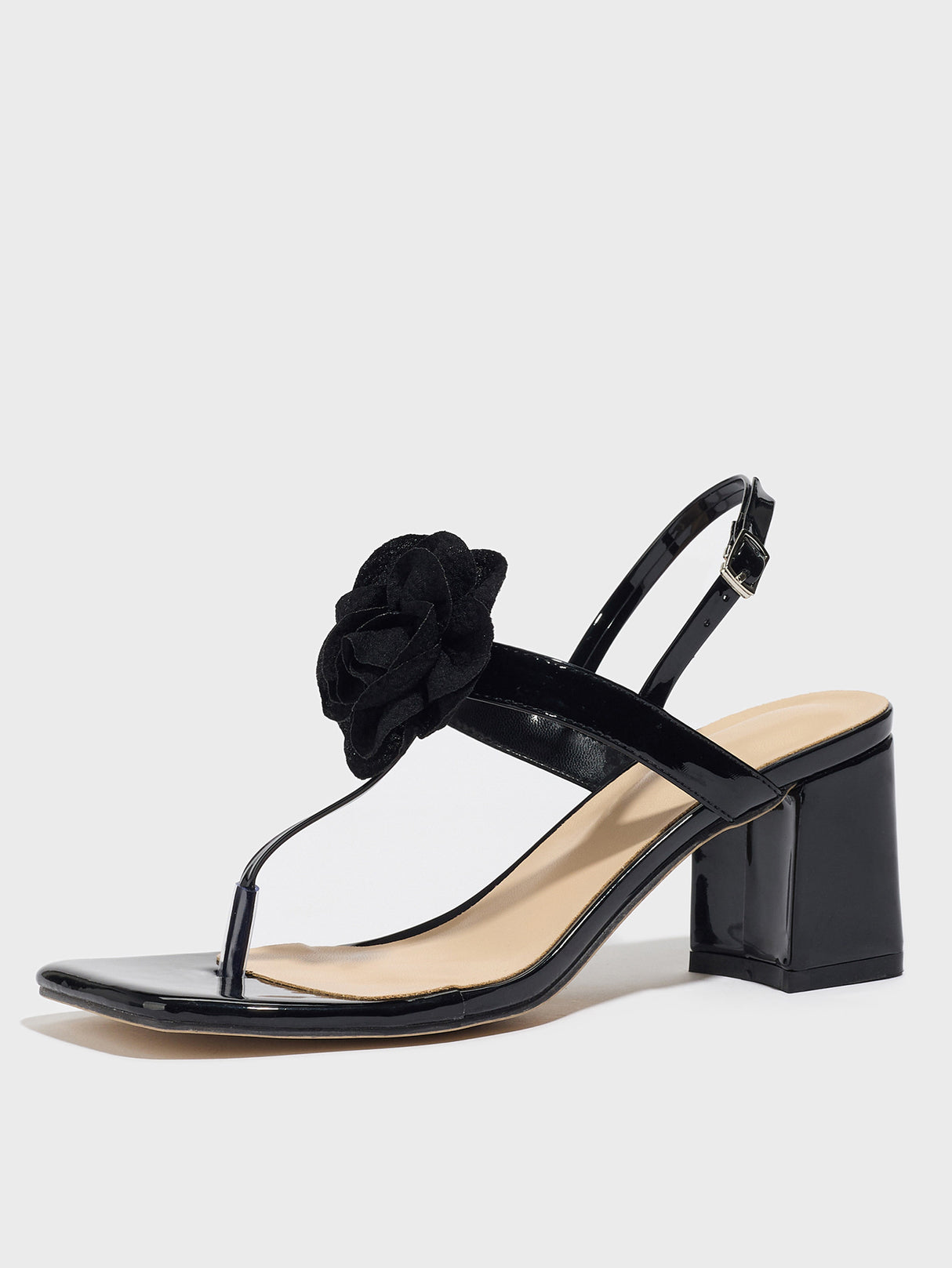 Black 3D Floral Flip-flop High-heeled Sandals