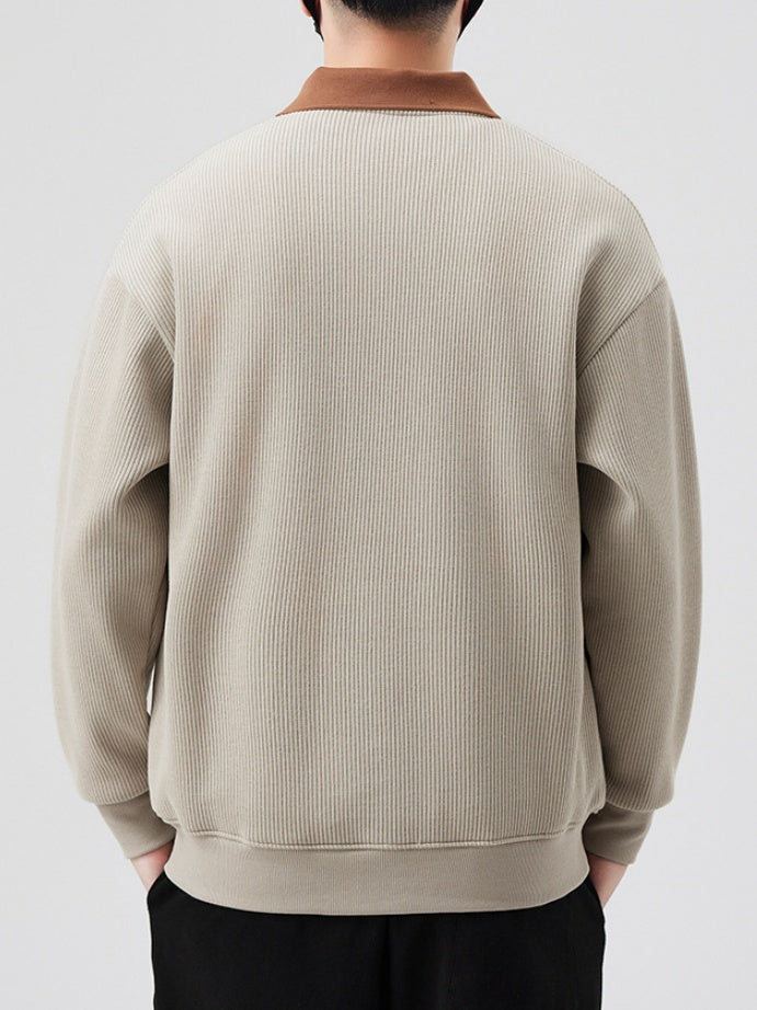 Contrasting Colors Lapel Stripes Sweatshirts