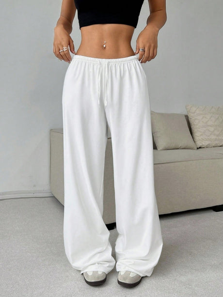 Elastic Waistband Lace Up Wide-leg Pants