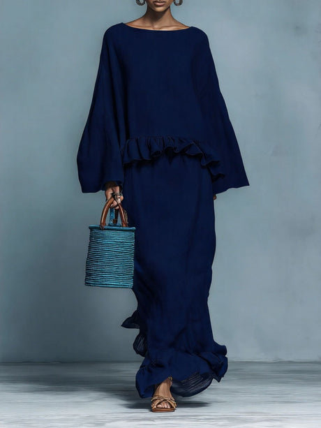 Long-sleeved Irregular Top And Skirt Two-piece Set
