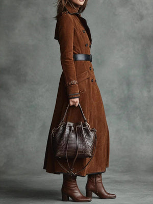 Lapel West Wind Suede Long Coats