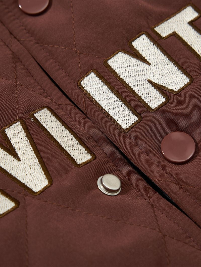 Retro Letter Embroidery Fur Collar Lapel Cotton Clothes