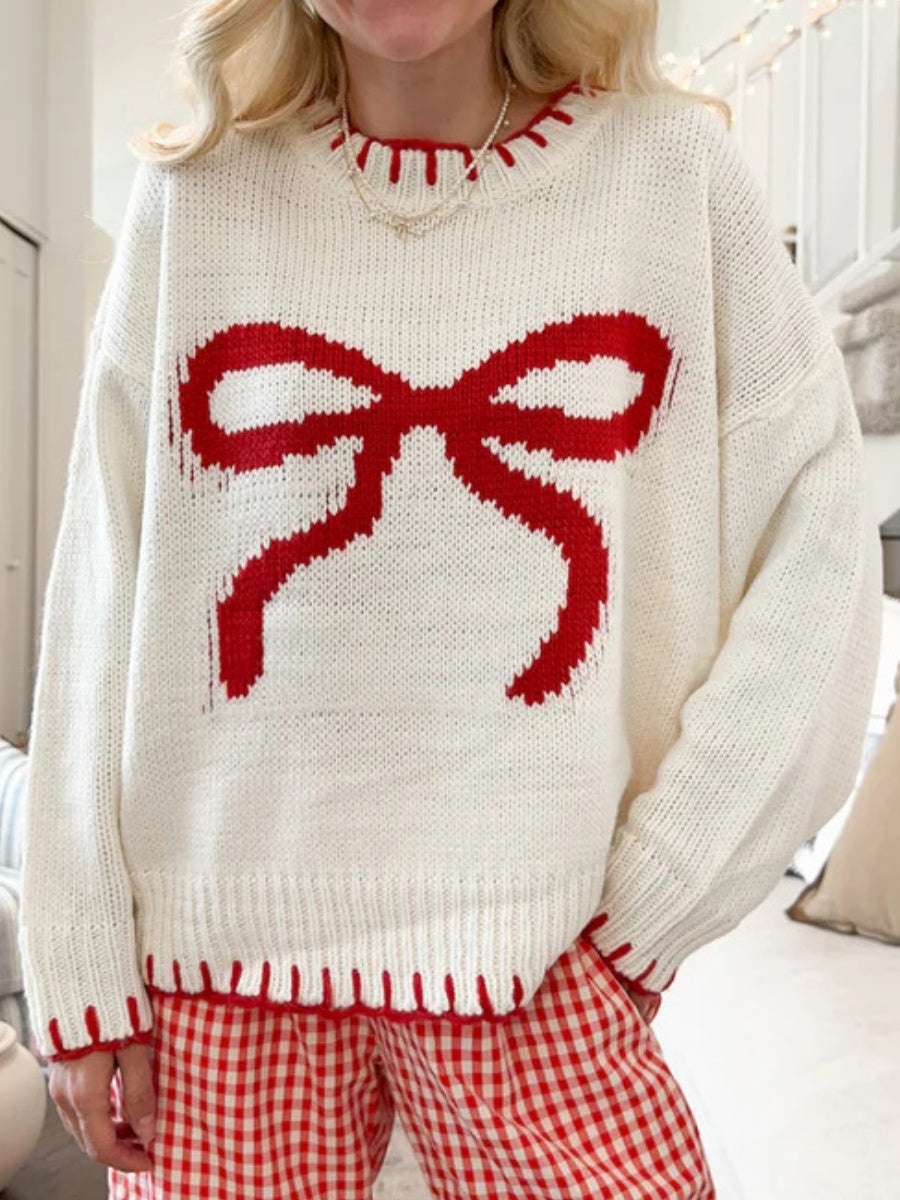 Christmas White Headgear Bow Sweaters