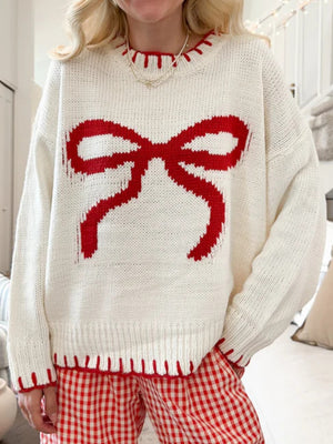 Christmas White Headgear Bow Sweaters