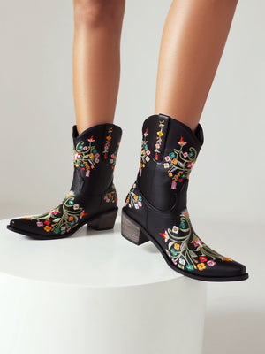 Vintage Western Cowboy Floral Embroidered Women's Boots