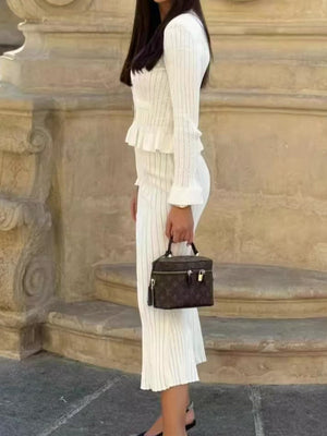 Waist Flared Sleeves Knitted Top Fishtail Skirt Workplace 2-piece Sets