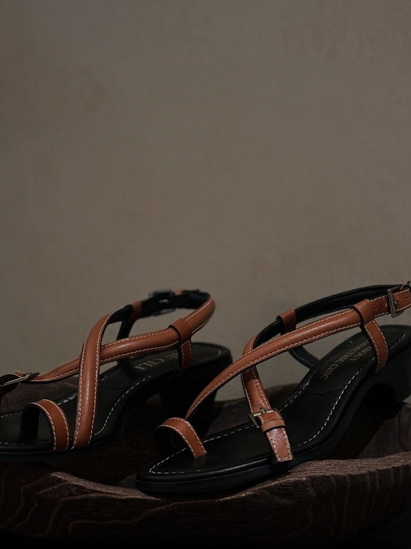 BIUCILI "Wu Qianyu's Style" Original Design French Resort Woven Open-Toe Mid-Heel Flip-Flops For Women